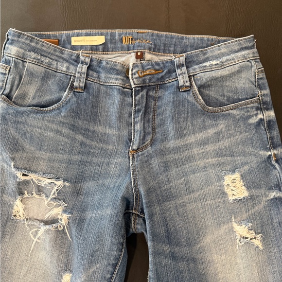Kut from the Kloth Medium Blue Distressed Straight Leg Jeans - Picture 3 of 16